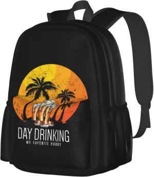 Day Drinkings My Favorite Hobby Sunset Palm Trees Backpack Casual Laptop Backpack Large Capacity Double Shoulder Bag Travel Daypack For Women Men