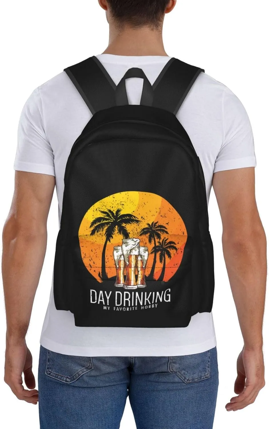 Day Drinkings My Favorite Hobby Sunset Palm Trees Backpack Casual Laptop Backpack Large Capacity Double Shoulder Bag Travel Daypack For Women Men