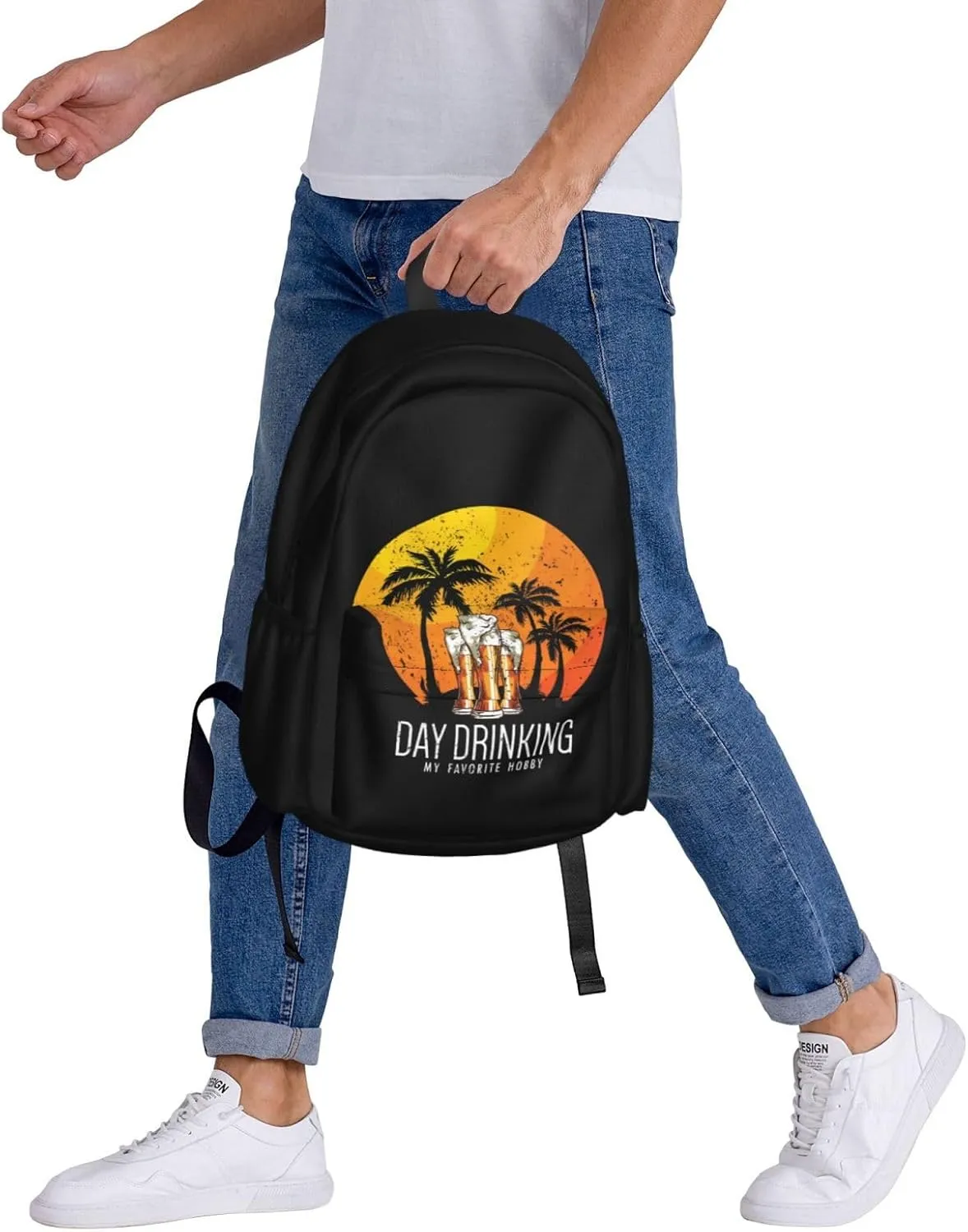 Day Drinkings My Favorite Hobby Sunset Palm Trees Backpack Casual Laptop Backpack Large Capacity Double Shoulder Bag Travel Daypack For Women Men