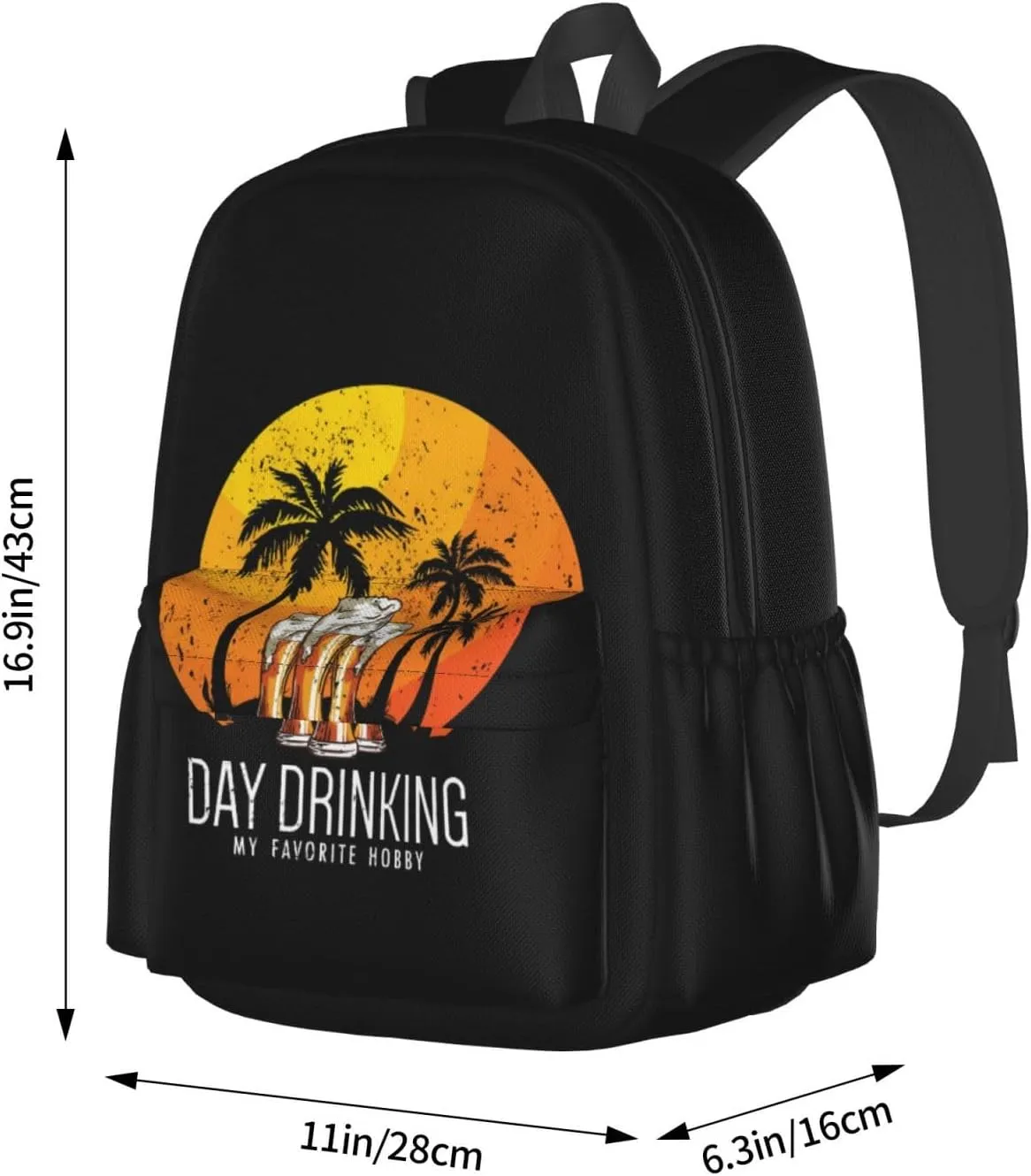 Day Drinkings My Favorite Hobby Sunset Palm Trees Backpack Casual Laptop Backpack Large Capacity Double Shoulder Bag Travel Daypack For Women Men