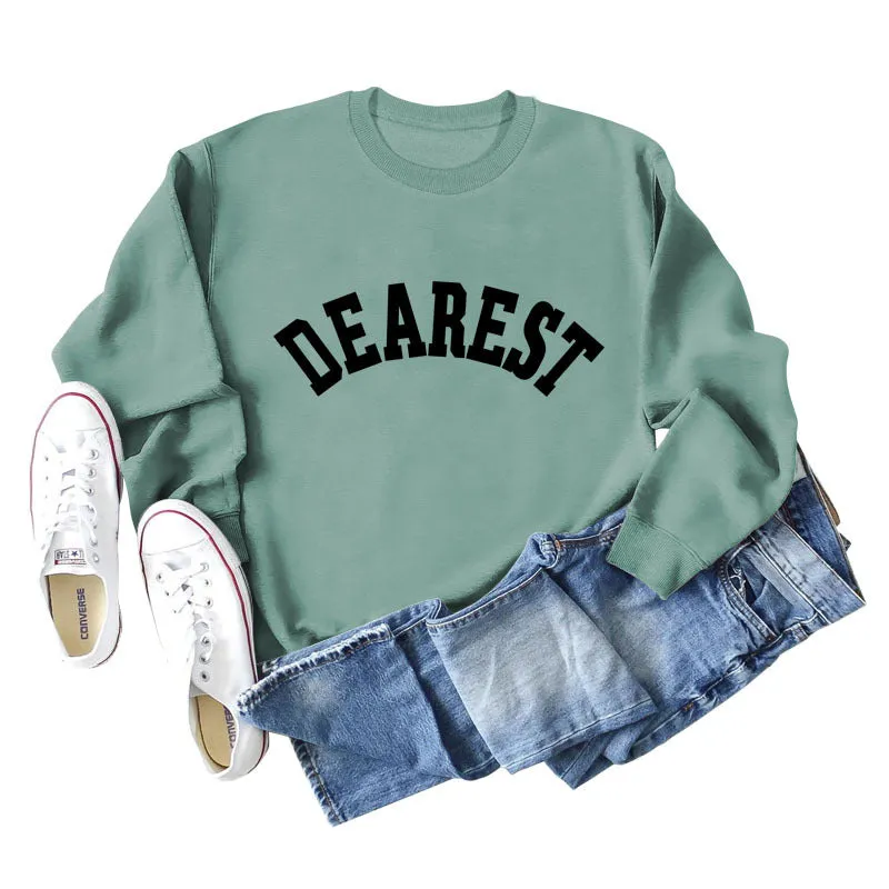 DEAREST Letters Long Sleeve Round Neck Sweater for Women