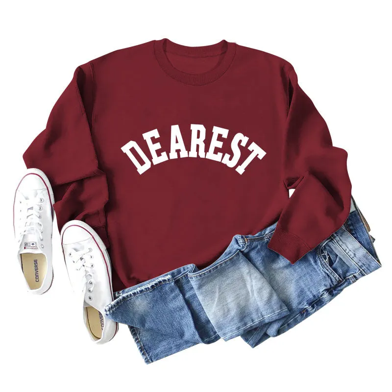 DEAREST Letters Long Sleeve Round Neck Sweater for Women