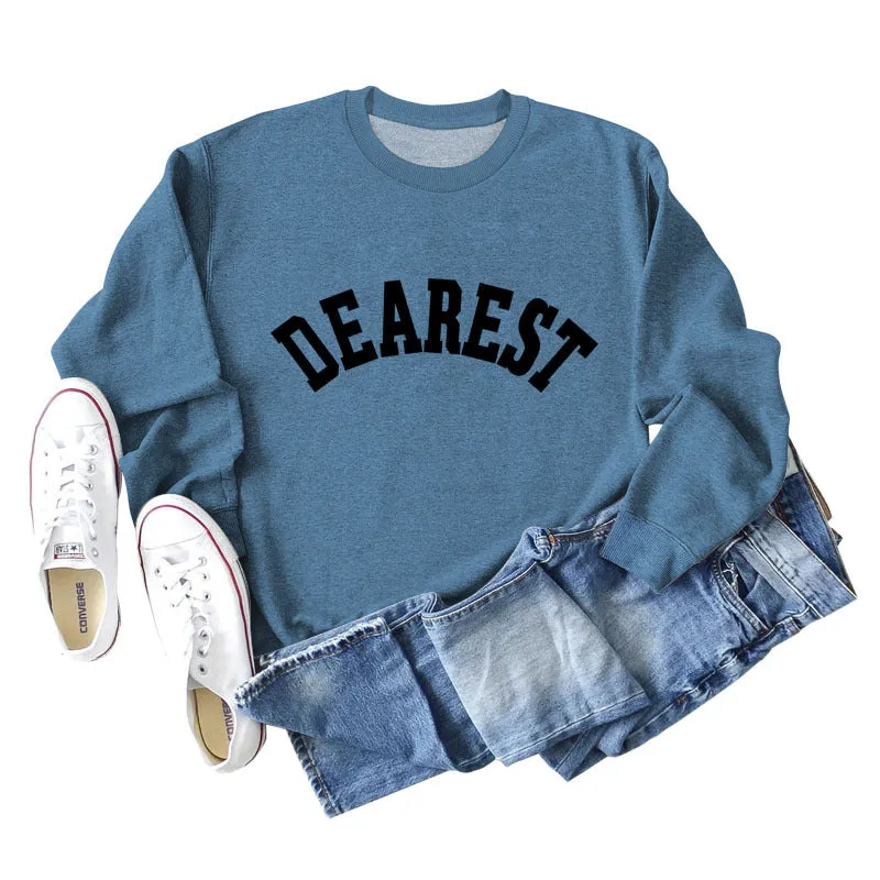 DEAREST Letters Long Sleeve Round Neck Sweater for Women