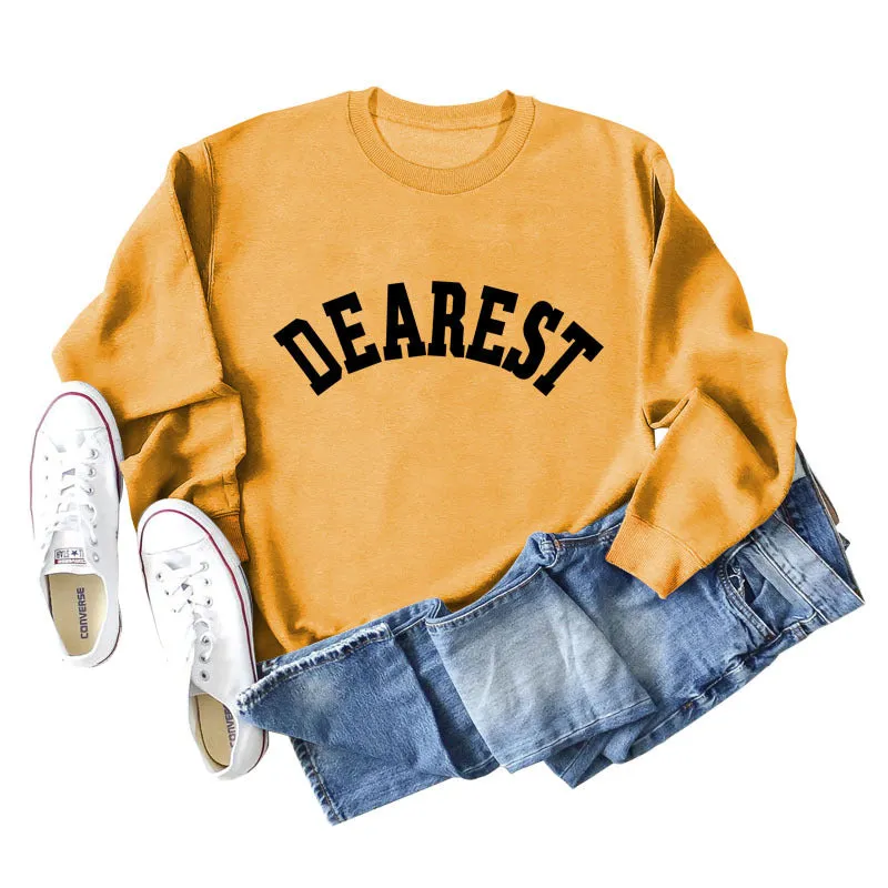 DEAREST Letters Long Sleeve Round Neck Sweater for Women