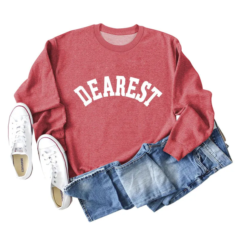 DEAREST Letters Long Sleeve Round Neck Sweater for Women
