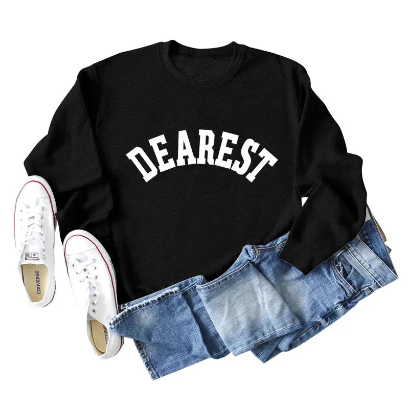 DEAREST Letters Long Sleeve Round Neck Sweater for Women