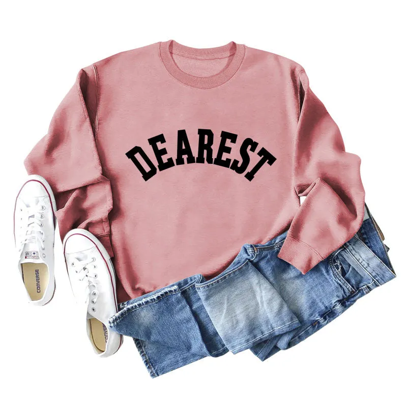 DEAREST Letters Long Sleeve Round Neck Sweater for Women