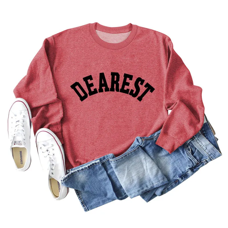 DEAREST Letters Long Sleeve Round Neck Sweater for Women