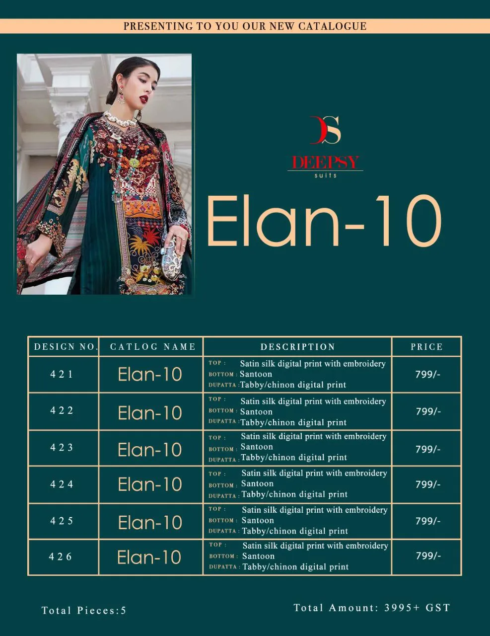 Deepsy Suits Elan Vol 10 Satin Silk Pakistani Wear Suits