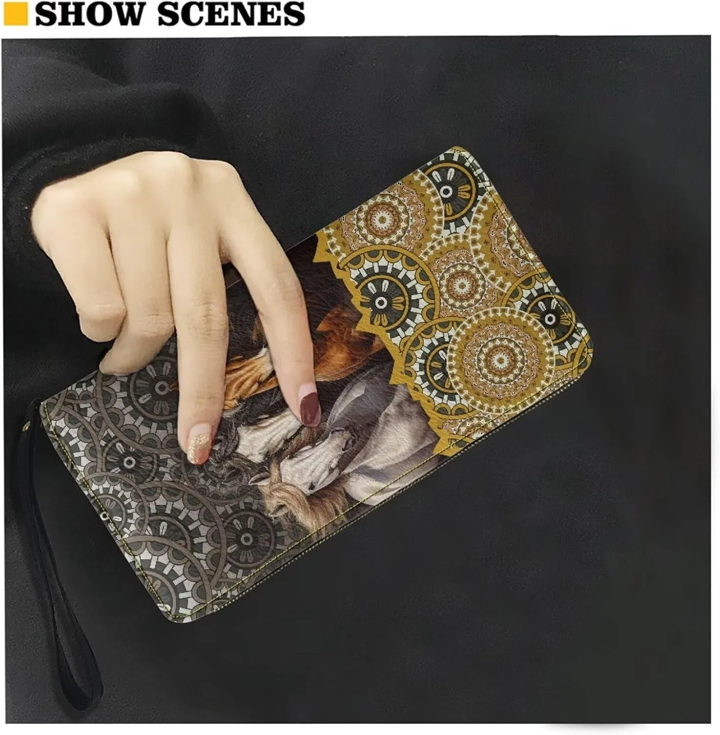 DISNIMO Boho Horse Wallet PU Leather Purse Large Capacity Wristlet Zipper Clutch Credit Card Holder Organizer Phone Bag Gift for Women Teens Girls