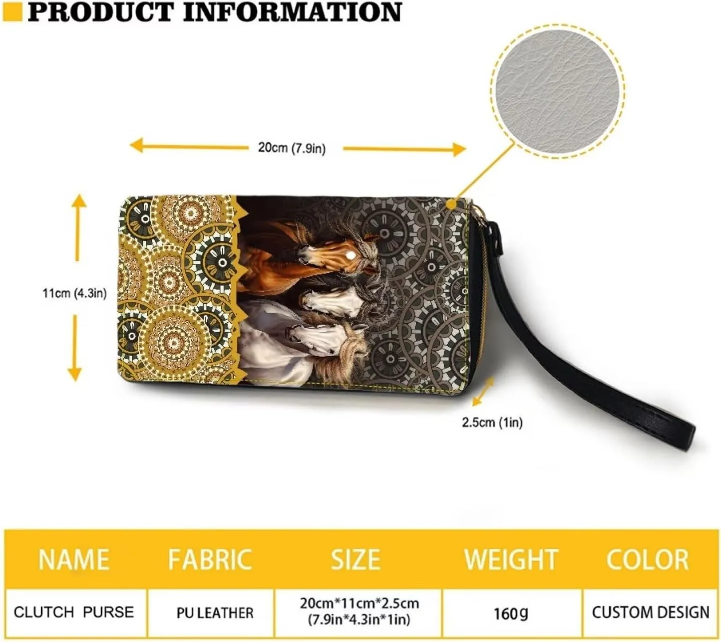 DISNIMO Boho Horse Wallet PU Leather Purse Large Capacity Wristlet Zipper Clutch Credit Card Holder Organizer Phone Bag Gift for Women Teens Girls