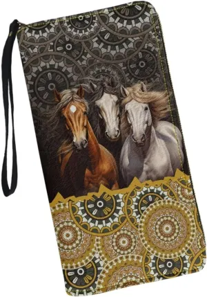 DISNIMO Boho Horse Wallet PU Leather Purse Large Capacity Wristlet Zipper Clutch Credit Card Holder Organizer Phone Bag Gift for Women Teens Girls