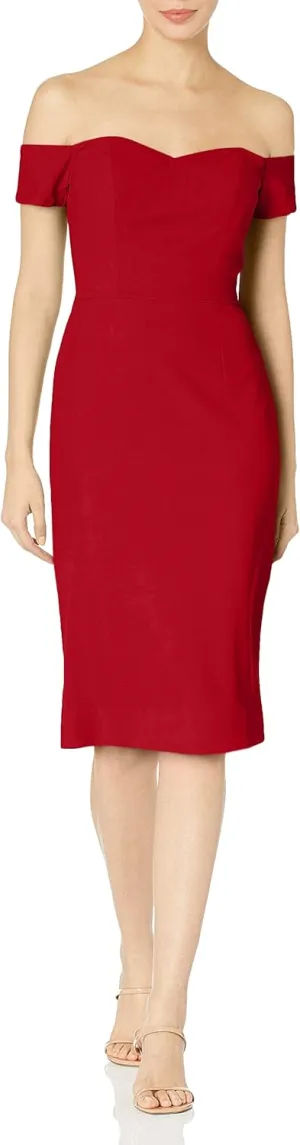 Dress the Population Women's Bailey Off The Shoulder Sweetheart Bodycon Midi Sheath Dress