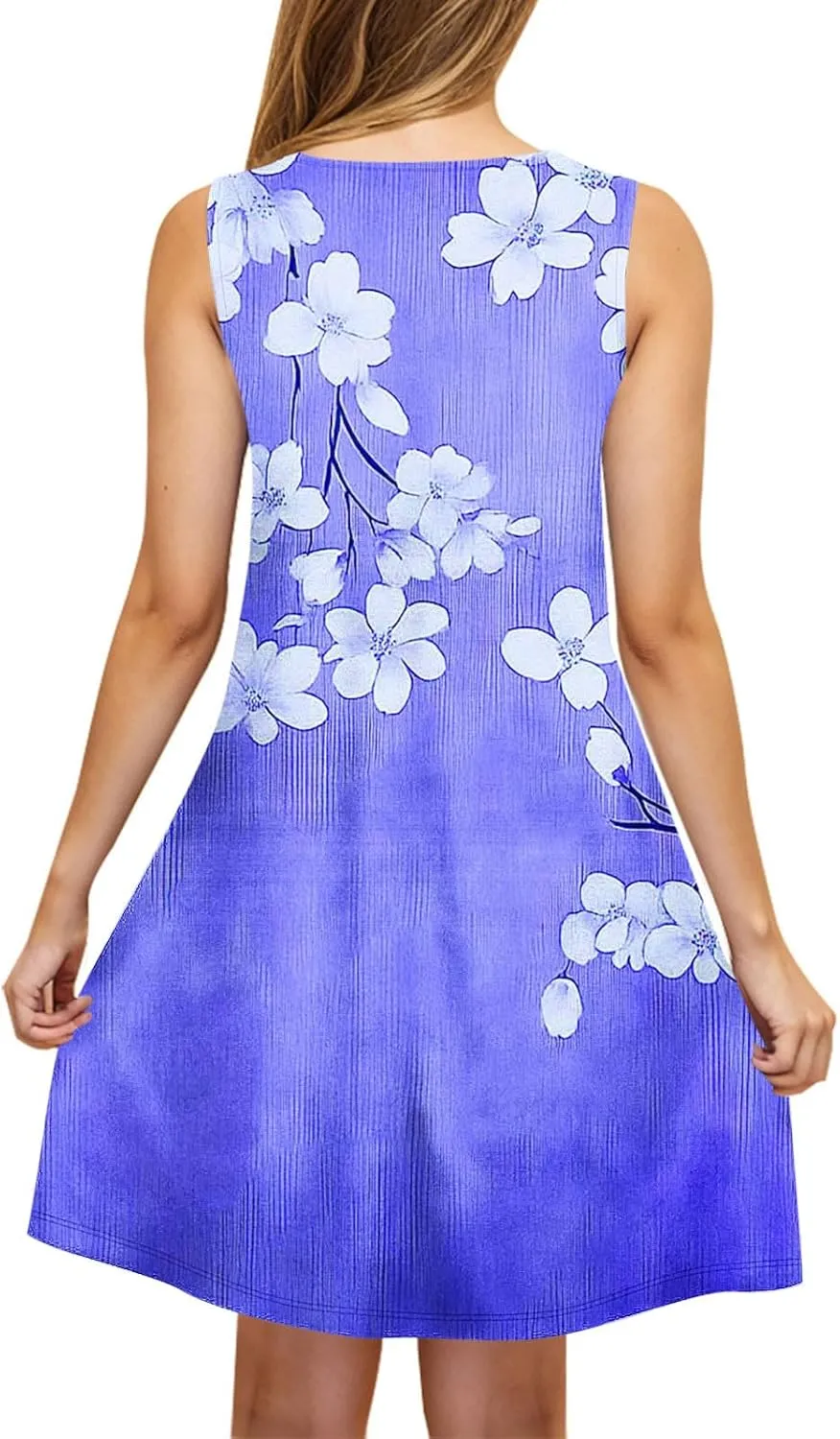 Dresses for Women 2025 Casual Floral Print Sleeveless Crewneck Flowy Mini Dress A Line Summer Beach Vacation Sundress