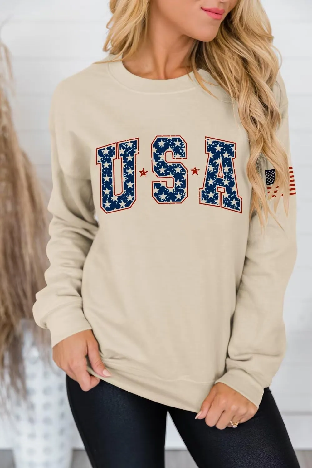 Dressmine Womens Usa Sweatshirt Long Sleeve Graphic 4Th Of July Flag Shirts 2025 Cute Knit Casual Pullover