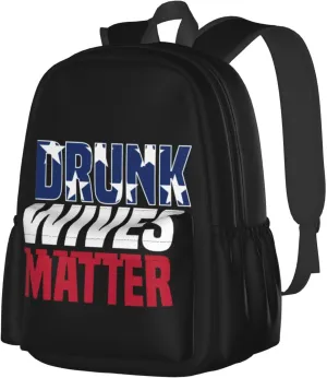 Drunk Wives Matter Backpack Casual Laptop Backpack Large Capacity Double Shoulder Bag Travel Daypack For Women Men