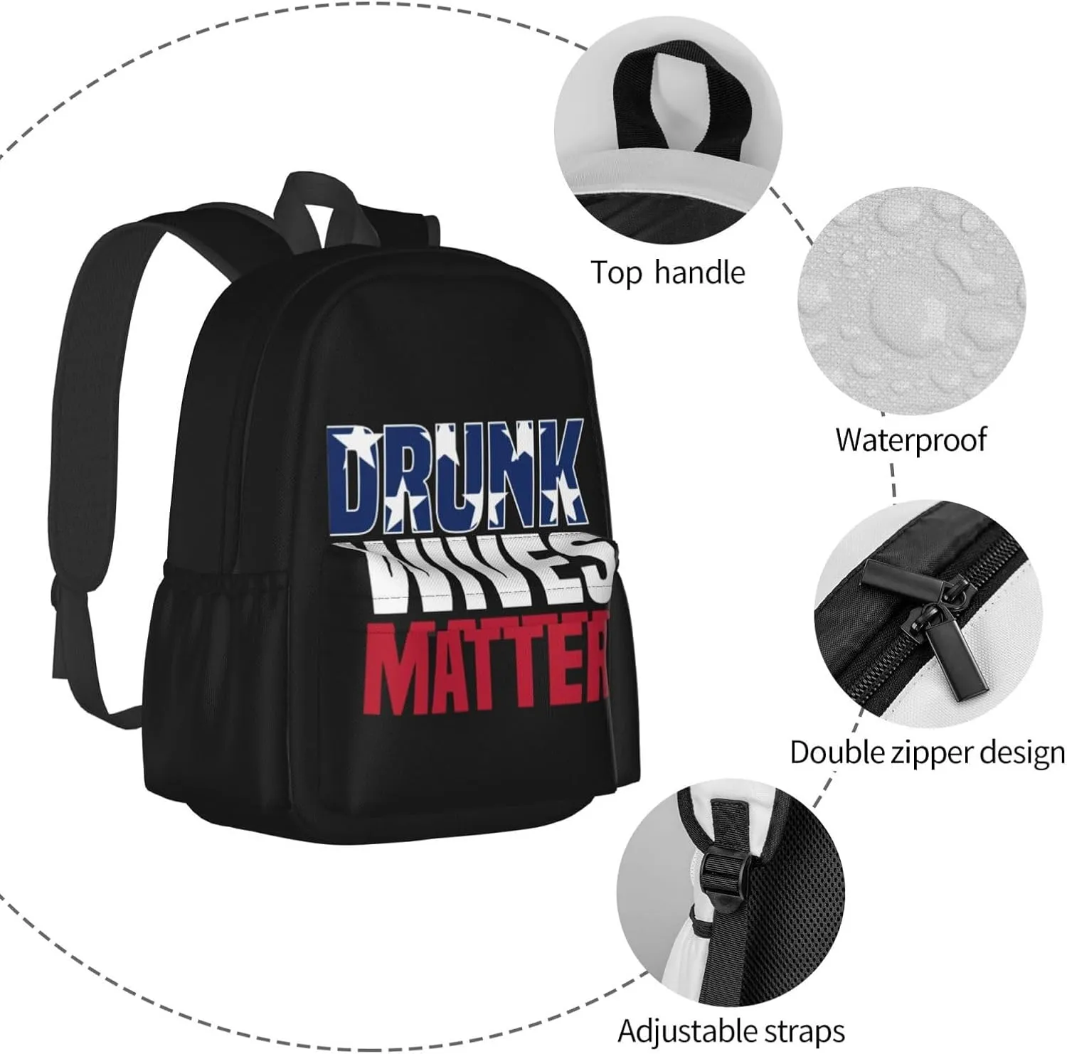 Drunk Wives Matter Backpack Casual Laptop Backpack Large Capacity Double Shoulder Bag Travel Daypack For Women Men