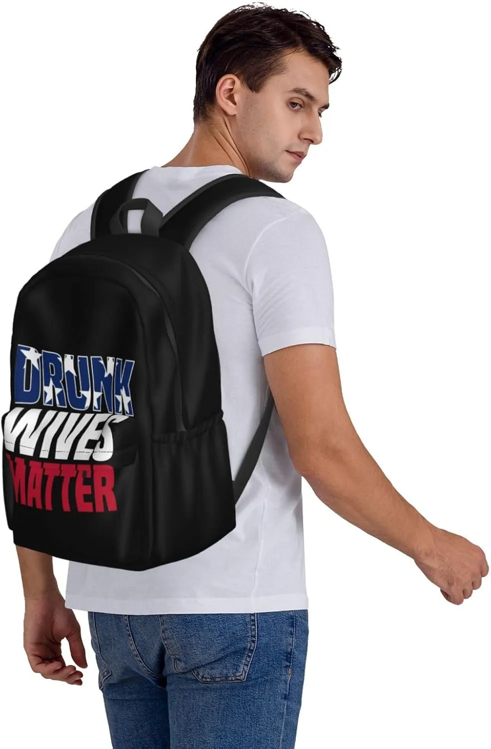 Drunk Wives Matter Backpack Casual Laptop Backpack Large Capacity Double Shoulder Bag Travel Daypack For Women Men