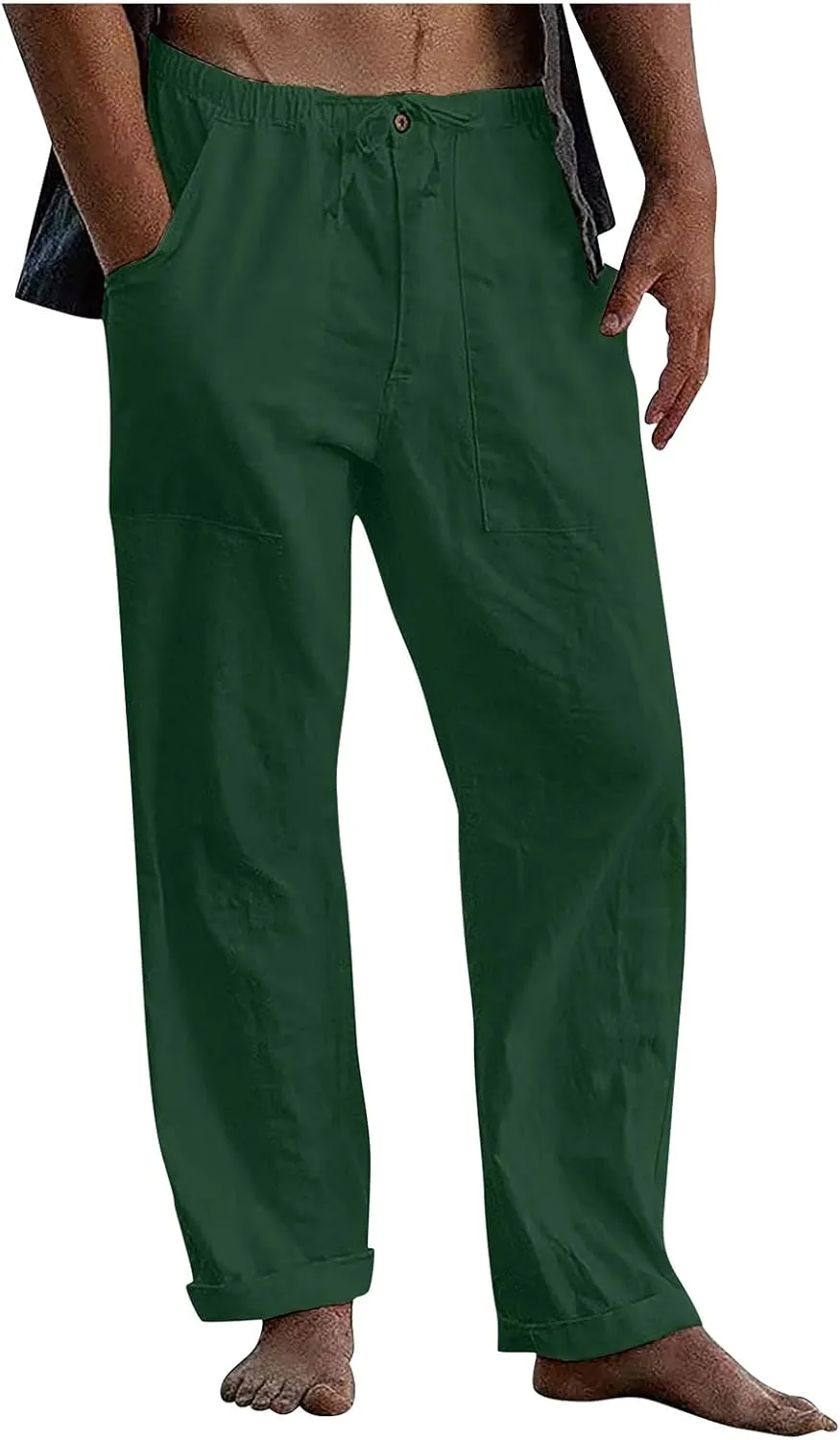 DuDubaby Denim Pants Men's Casual Loose and Comfortable Casual Pants Cotton Linen Printed Drawstring Trousers Long Yoga Pants
