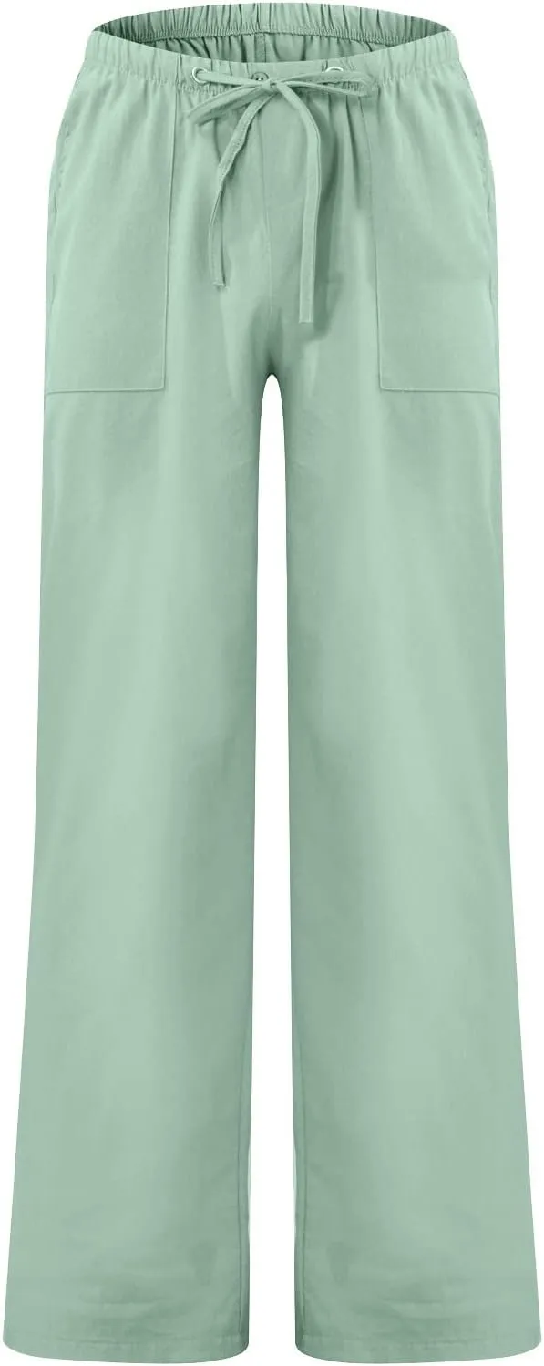 DuDubaby Denim Pants Men's Casual Loose and Comfortable Casual Pants Cotton Linen Printed Drawstring Trousers Long Yoga Pants
