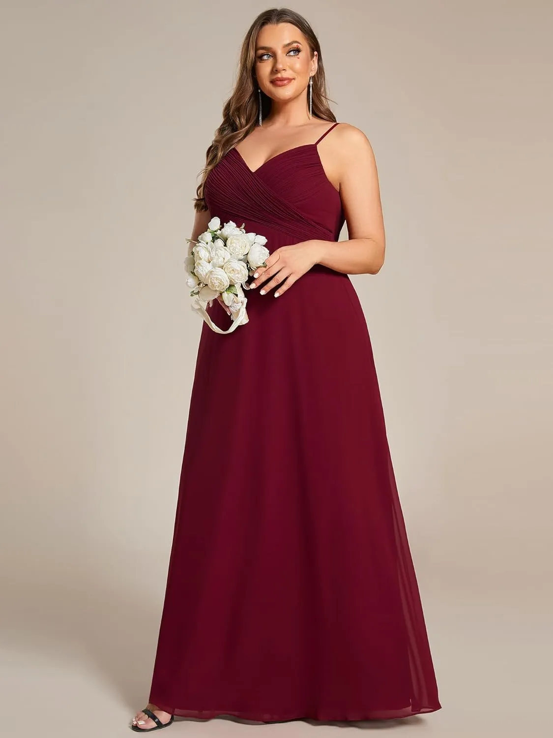Ever-Pretty Plus Women's Summer Sexy Spaghetti Straps Cowl Back V Neck Ruched Plus Size Bridesmaid Dress