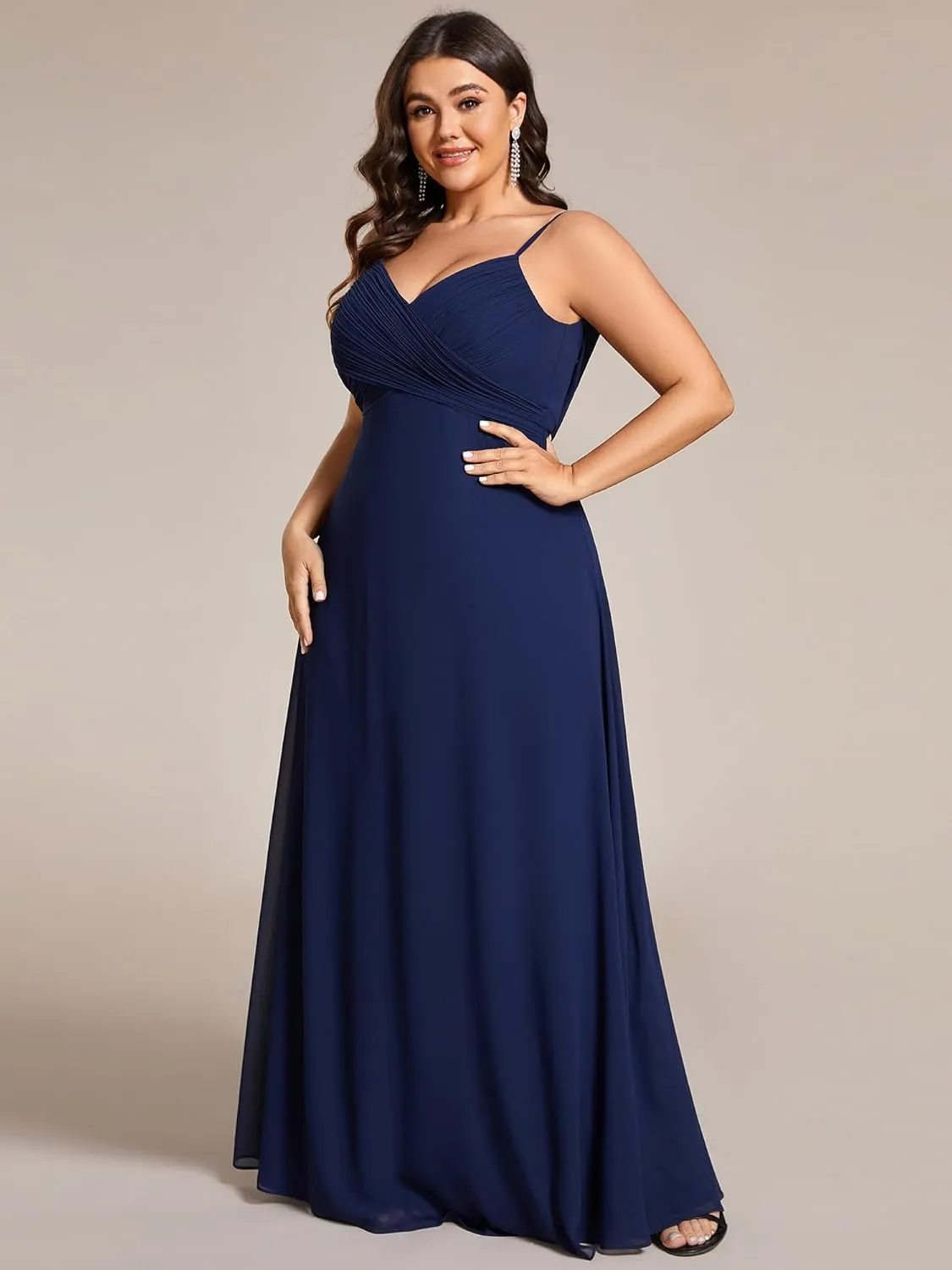 Ever-Pretty Plus Women's Summer Sexy Spaghetti Straps Cowl Back V Neck Ruched Plus Size Bridesmaid Dress