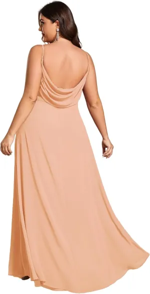Ever-Pretty Plus Women's Summer Sexy Spaghetti Straps Cowl Back V Neck Ruched Plus Size Bridesmaid Dress