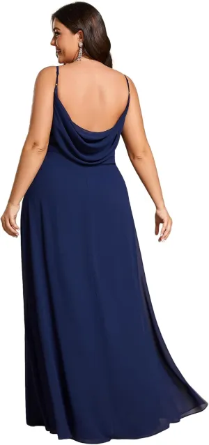 Ever-Pretty Plus Women's Summer Sexy Spaghetti Straps Cowl Back V Neck Ruched Plus Size Bridesmaid Dress