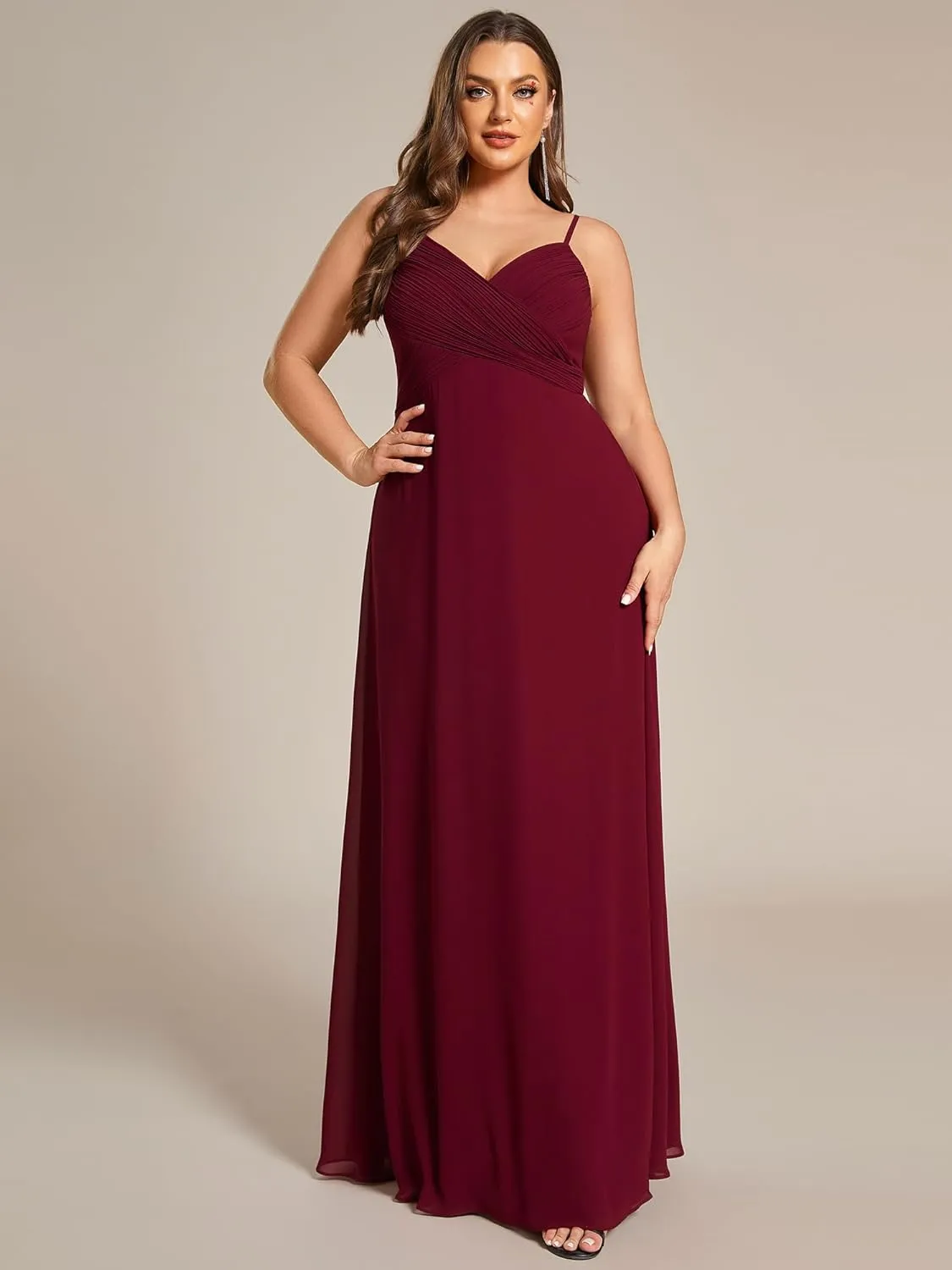 Ever-Pretty Plus Women's Summer Sexy Spaghetti Straps Cowl Back V Neck Ruched Plus Size Bridesmaid Dress