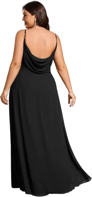Ever-Pretty Plus Women's Summer Sexy Spaghetti Straps Cowl Back V Neck Ruched Plus Size Bridesmaid Dress