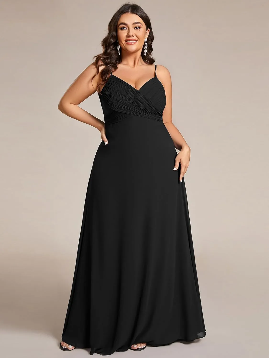 Ever-Pretty Plus Women's Summer Sexy Spaghetti Straps Cowl Back V Neck Ruched Plus Size Bridesmaid Dress