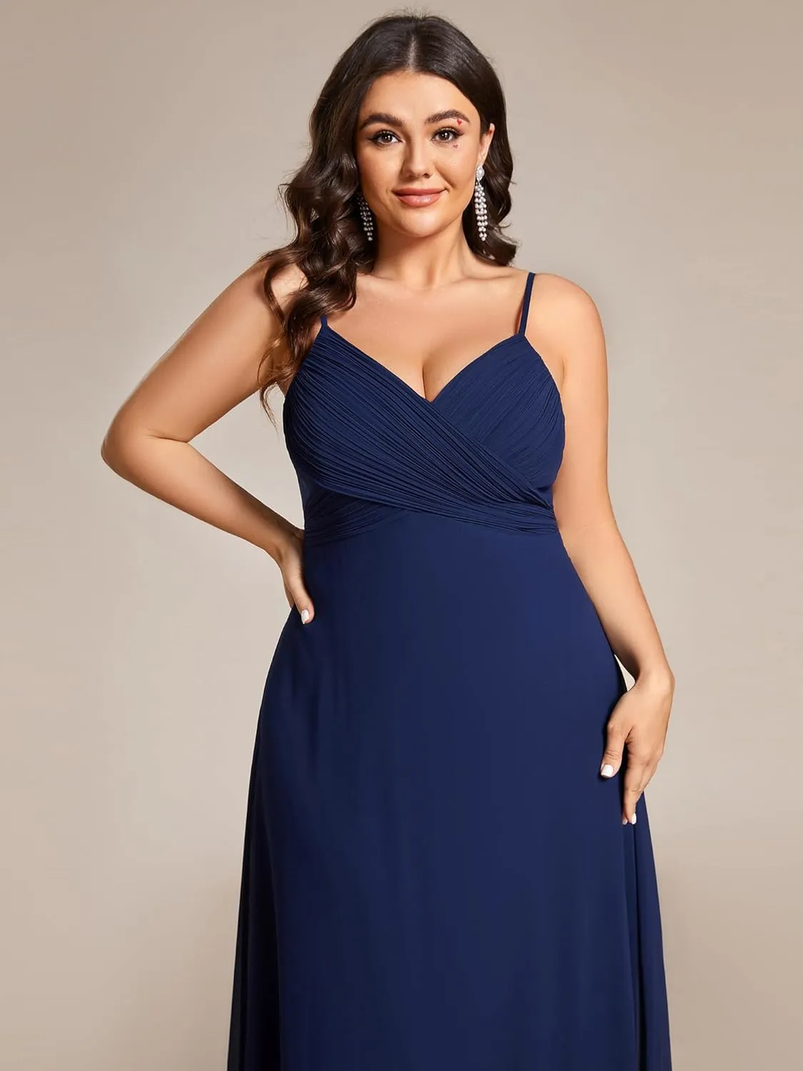 Ever-Pretty Plus Women's Summer Sexy Spaghetti Straps Cowl Back V Neck Ruched Plus Size Bridesmaid Dress
