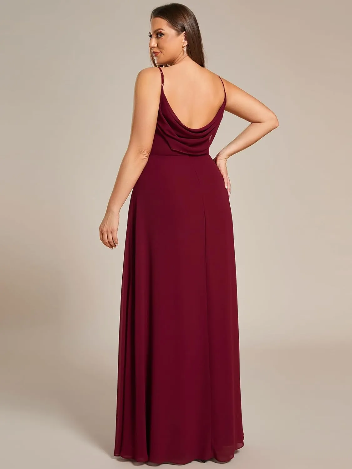 Ever-Pretty Plus Women's Summer Sexy Spaghetti Straps Cowl Back V Neck Ruched Plus Size Bridesmaid Dress