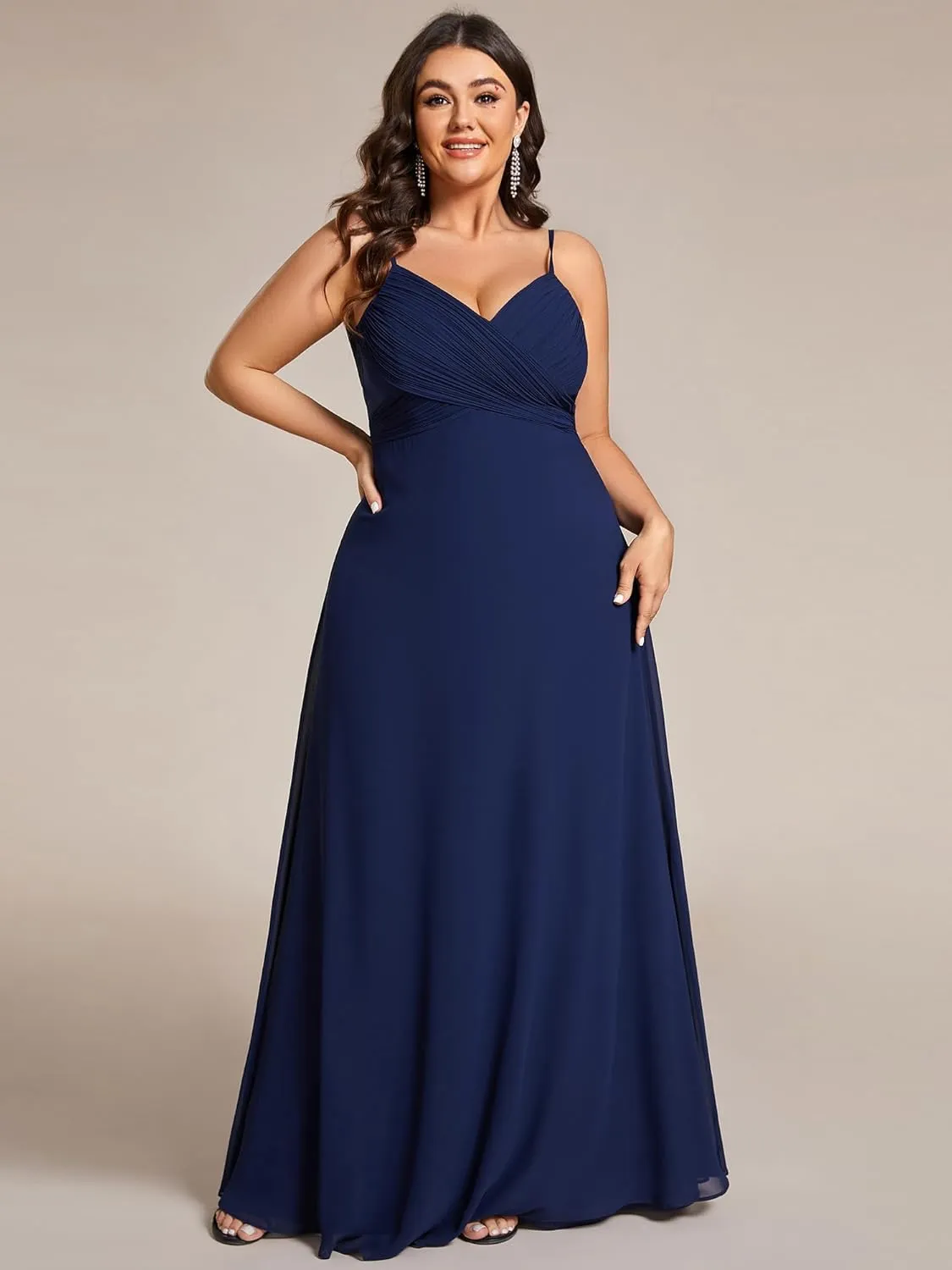 Ever-Pretty Plus Women's Summer Sexy Spaghetti Straps Cowl Back V Neck Ruched Plus Size Bridesmaid Dress