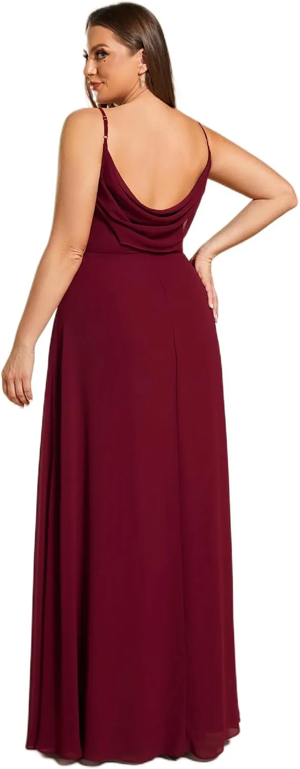 Ever-Pretty Plus Women's Summer Sexy Spaghetti Straps Cowl Back V Neck Ruched Plus Size Bridesmaid Dress