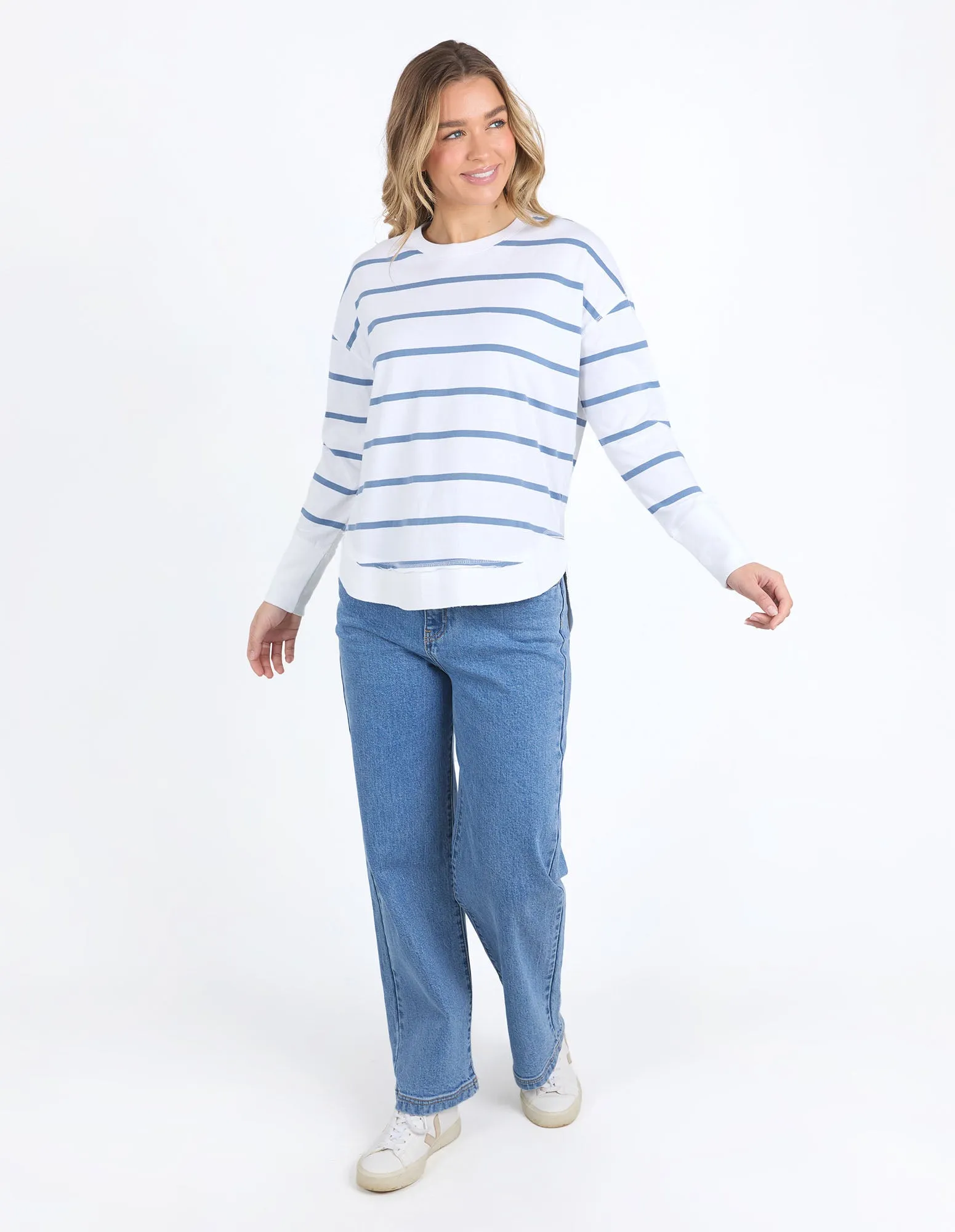 Farrah Stripe Long Sleeve - White/Cornet Blue Stripe
