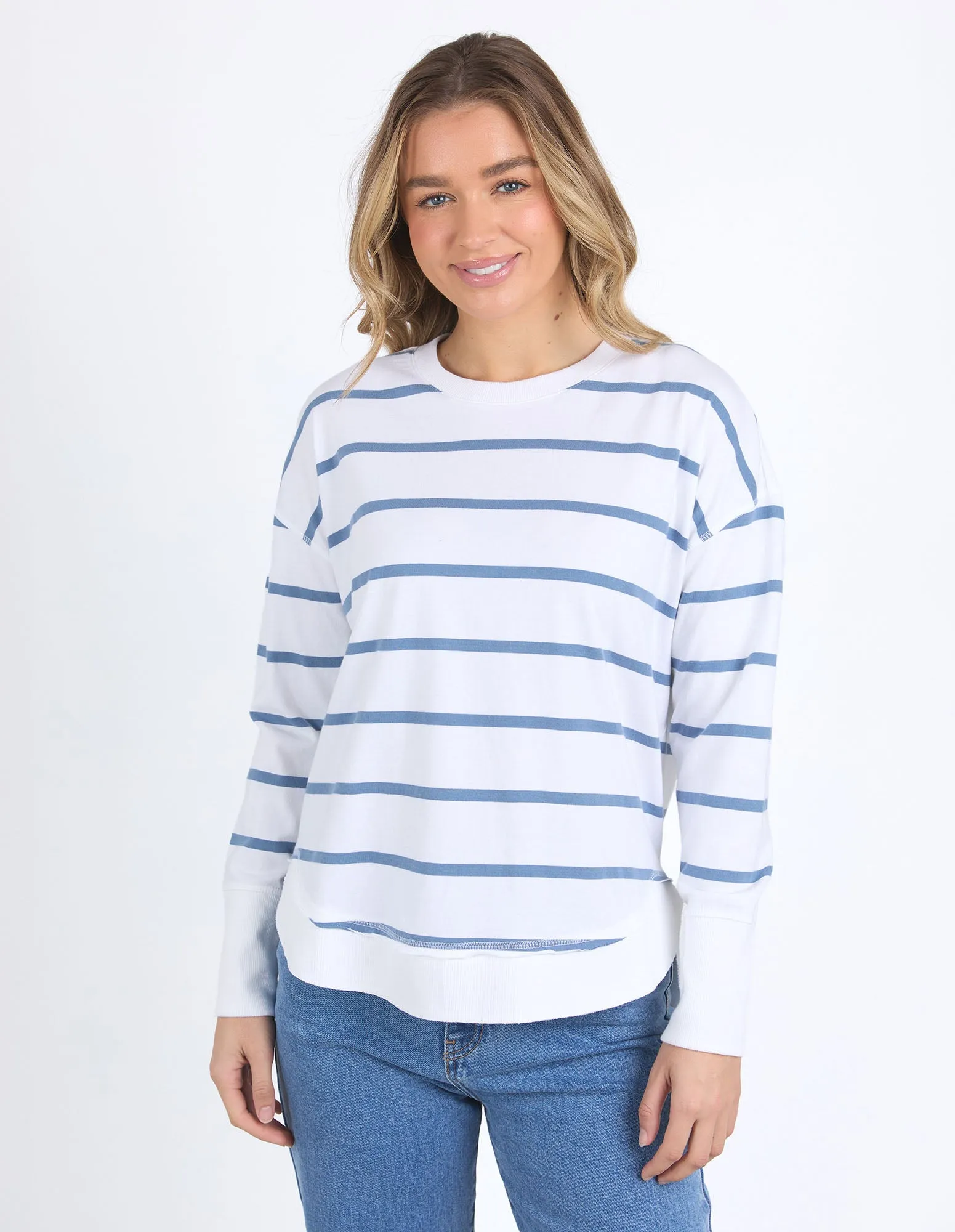 Farrah Stripe Long Sleeve - White/Cornet Blue Stripe