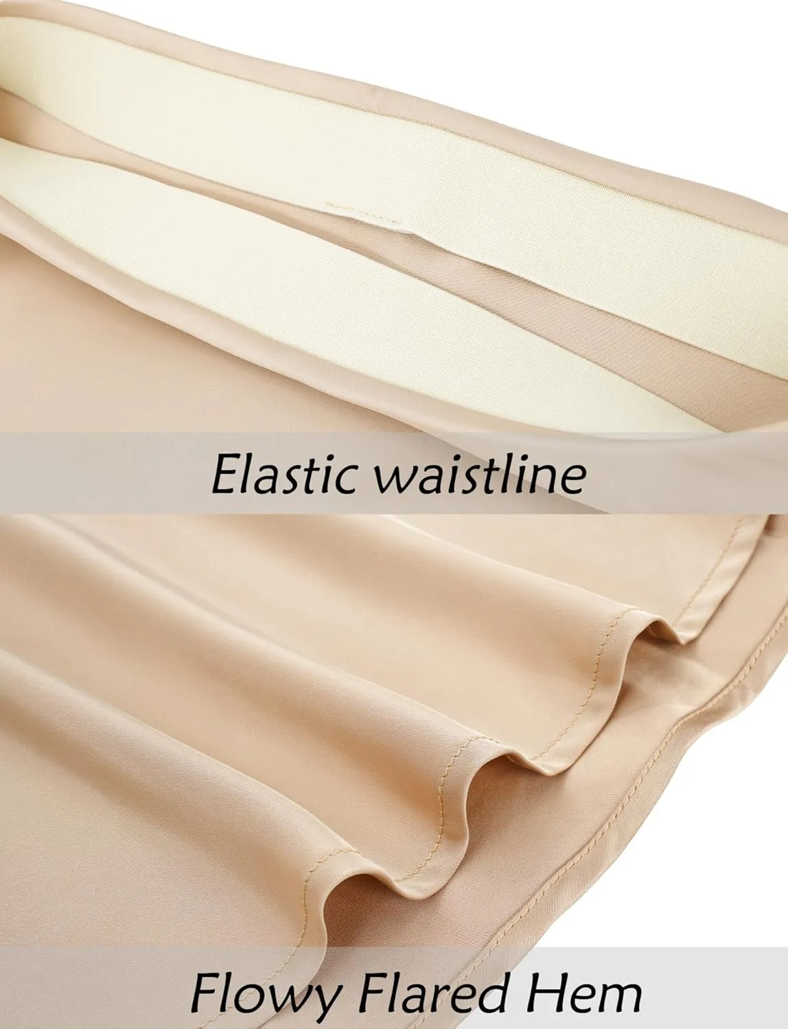 FEOYA Silk Skirts for Women Satin A Line Midi Skirt Elastic Waistband Flared Flowy Mermaid Hem Wedding Elegant Solid Skirt