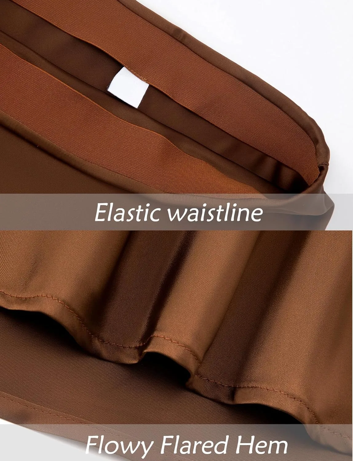 FEOYA Silk Skirts for Women Satin A Line Midi Skirt Elastic Waistband Flared Flowy Mermaid Hem Wedding Elegant Solid Skirt