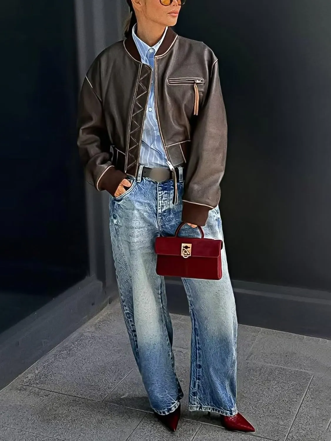 Flamingals Women's Barrel Jeans High Waisted Boyfriend Baggy Jean Wash Seam Detail Without Belt