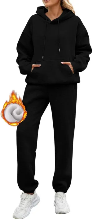 Fleece Jogger Sets for Women 2 Piece Oversized Hoodie Sweatshirt Fuzzy Sweatpants Lounge Set Winter Outfit w/Pockets