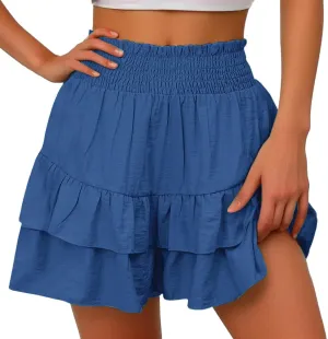 Flowy Shorts for Women Casual Boho Floral Skorts Ruffle Mini Skirts Tennis Skirts High Waisted Running Skorts