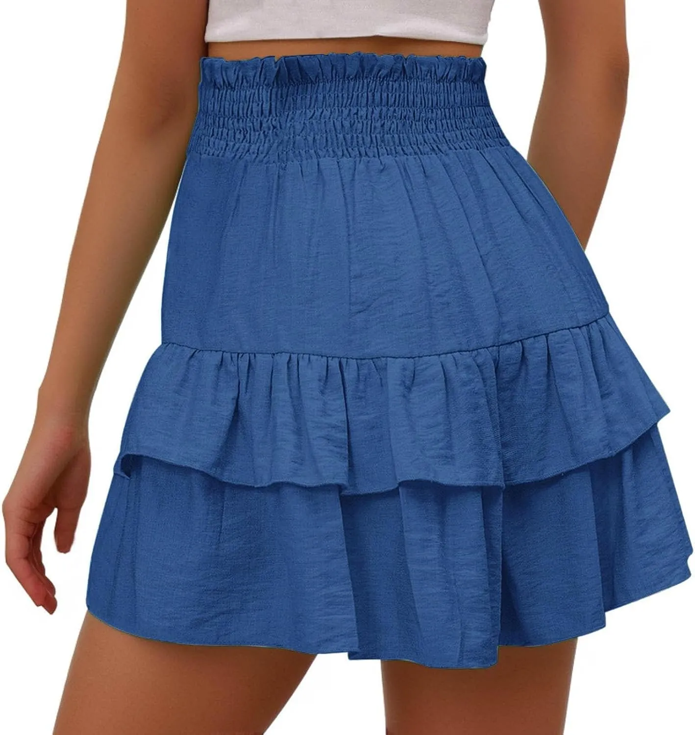 Flowy Shorts for Women Casual Boho Floral Skorts Ruffle Mini Skirts Tennis Skirts High Waisted Running Skorts