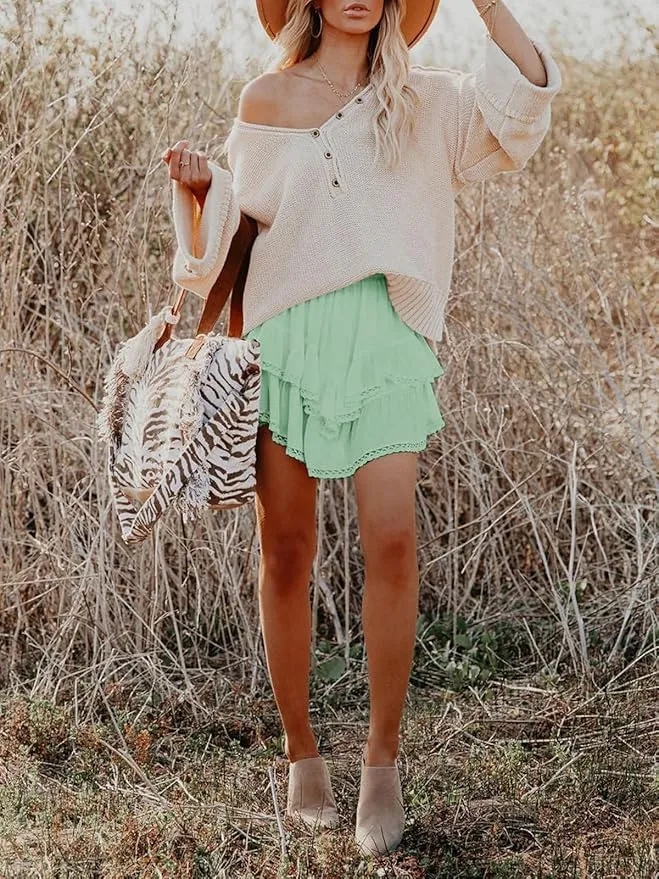 Flowy Tiered Mini Skirts for Women Trendy 2025 Summer Ruffle Y2k Skirt Casual Boho Skorts Golf Tennis Skirts