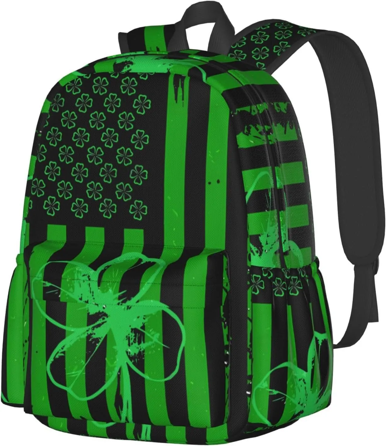 Four Leaf Clover Green American Flag St Patrick's Day Backpack Casual Laptop Backpack Large Capacity Double Shoulder Bag Travel Daypack For Women Men