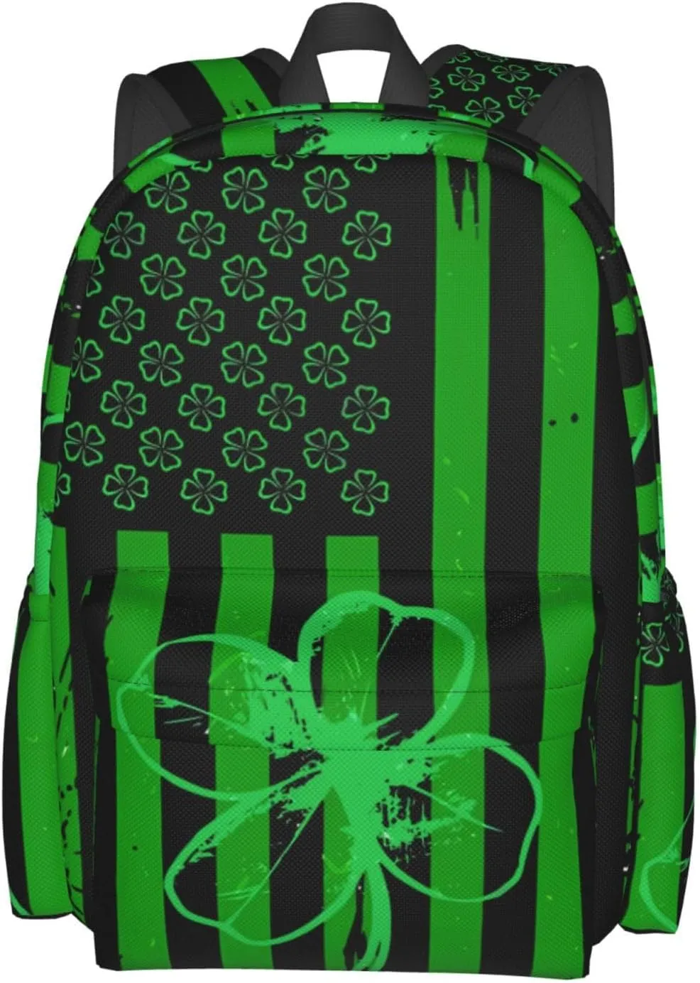 Four Leaf Clover Green American Flag St Patrick's Day Backpack Casual Laptop Backpack Large Capacity Double Shoulder Bag Travel Daypack For Women Men