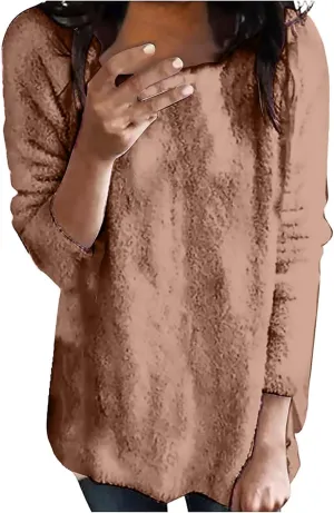GIERIDUC Women's Oversized Sweaters 2024 Fall Fuzzy Warm Long Pullover Pockets Crewneck Long Sleeve Tunic Tops for Leggings