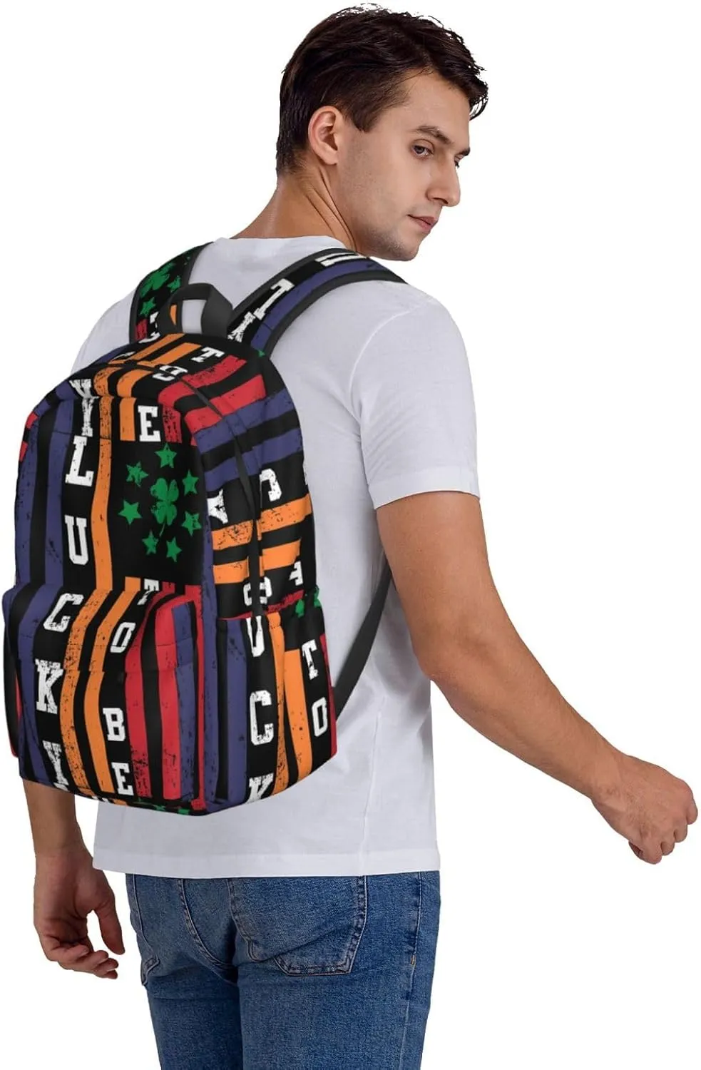 Half Irish Half Italian American Flag Lucky To Be Backpack Casual Laptop Backpack Large Capacity Double Shoulder Bag Travel Daypack For Women Men