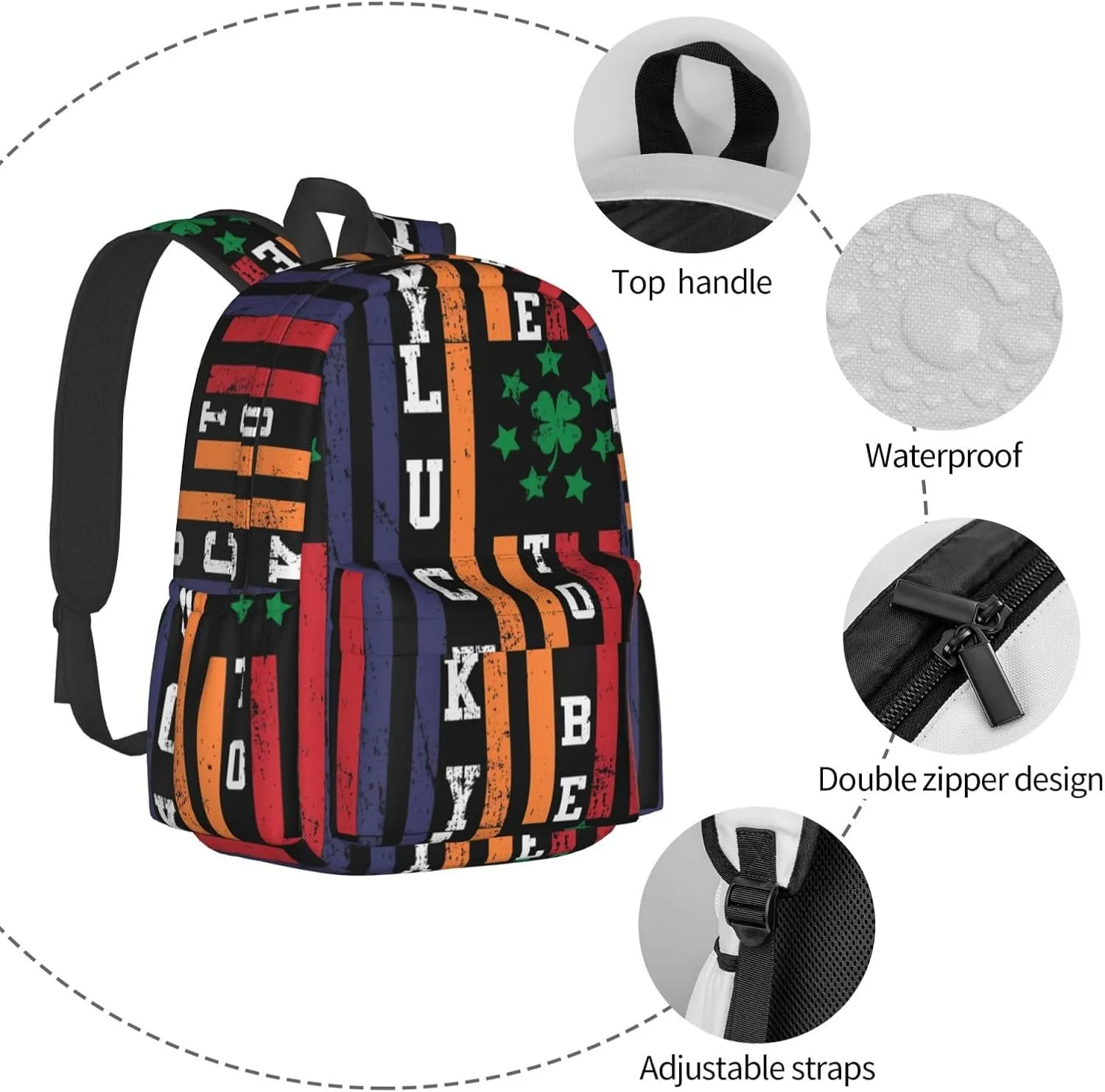 Half Irish Half Italian American Flag Lucky To Be Backpack Casual Laptop Backpack Large Capacity Double Shoulder Bag Travel Daypack For Women Men