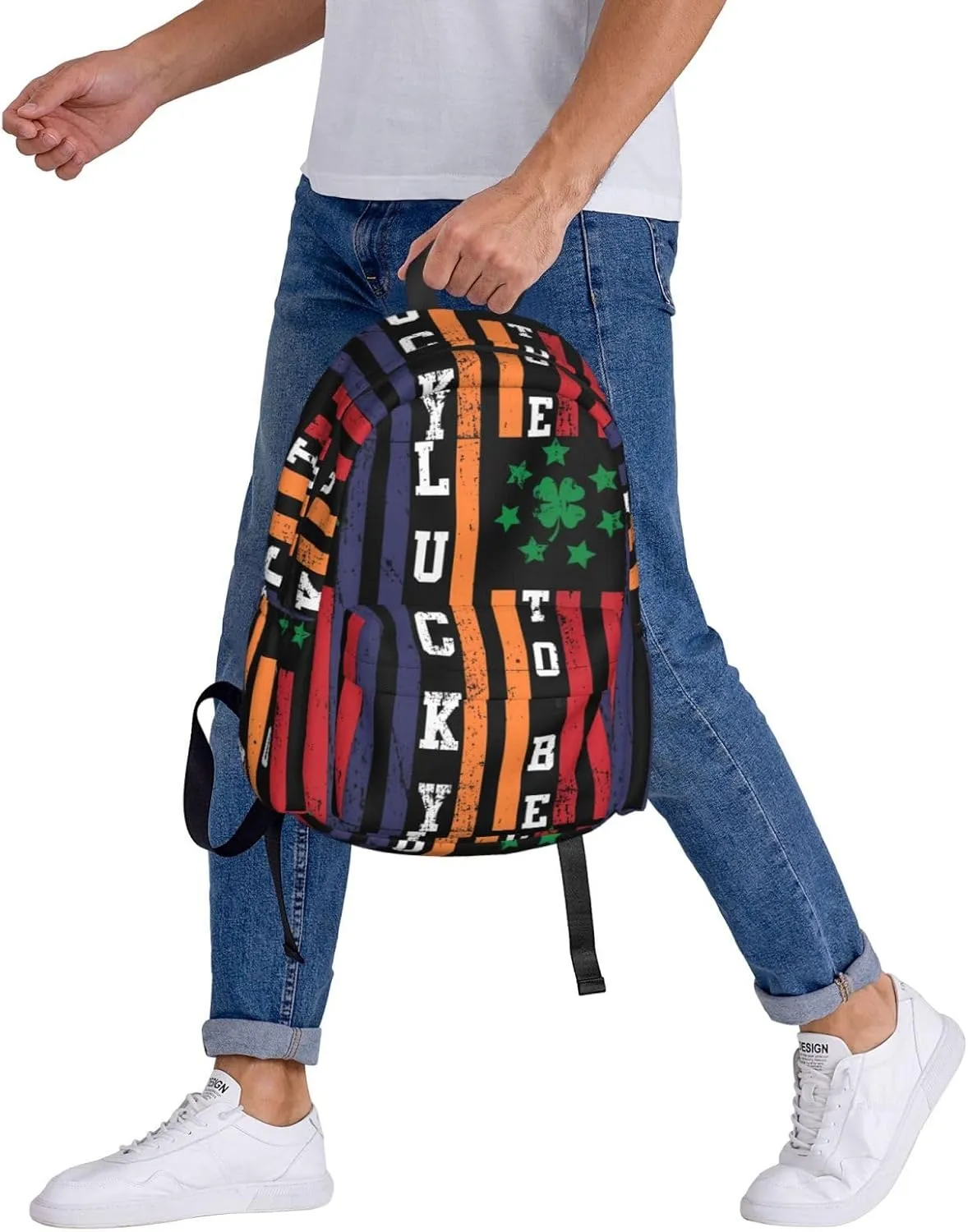 Half Irish Half Italian American Flag Lucky To Be Backpack Casual Laptop Backpack Large Capacity Double Shoulder Bag Travel Daypack For Women Men